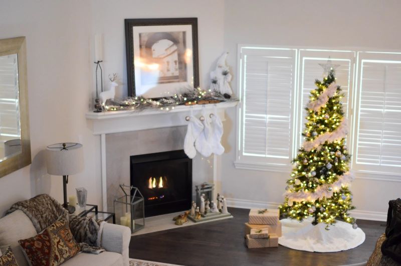 tree and fireplace